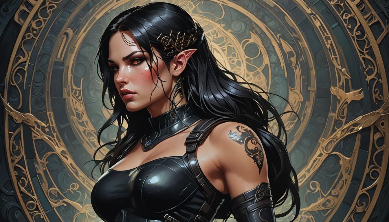 Lara Croft Dark Fantasy Portrait in Art Nouveau Style