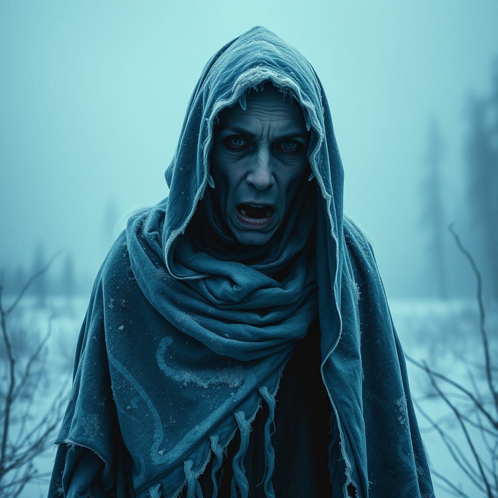 Frozen Despair in Bleak Winter Landscape