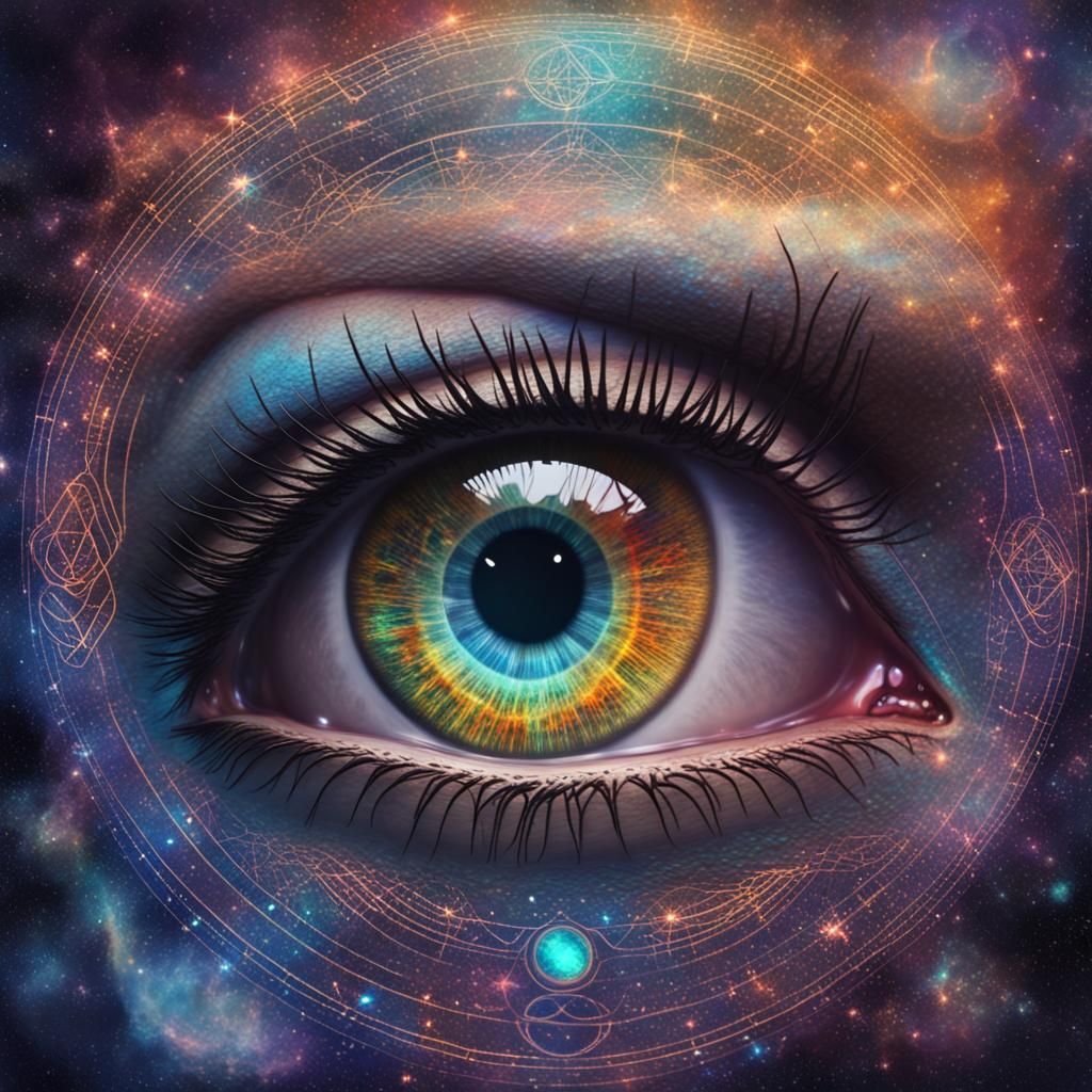 Eye with Infinity Symbol, Holographic Astral Illustration