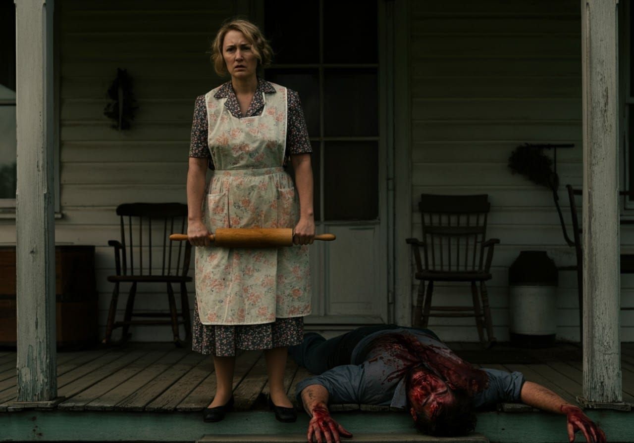 Midwestern Gothic: Housewife on a Farmhouse Porch