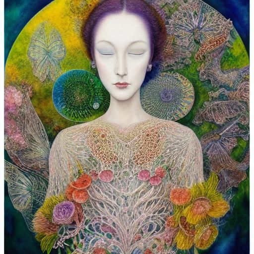 Walking in Space Among Sun and Moon Flowers