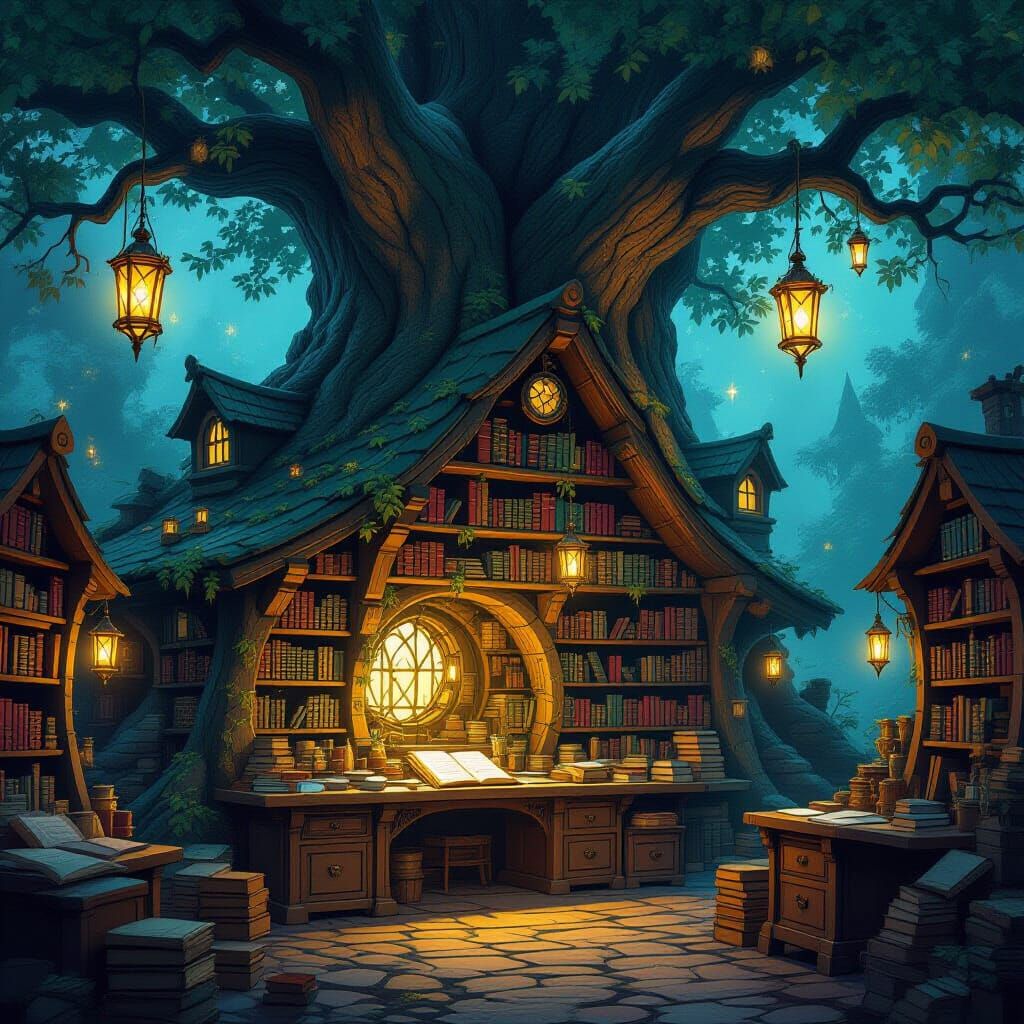 Cozy Wizard Workshop Inside Ancient Tree