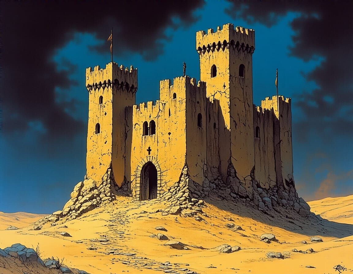 Desert Castle in Dark Fantasy Comic Style