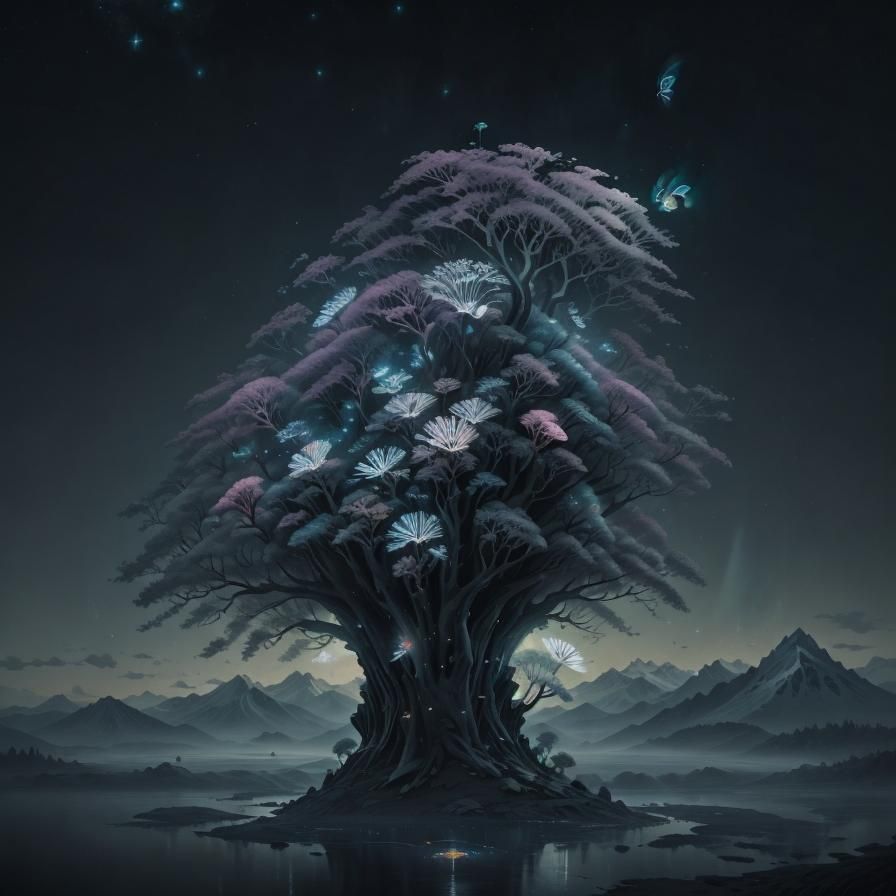 Mystical Daisy Field Under Starry Night