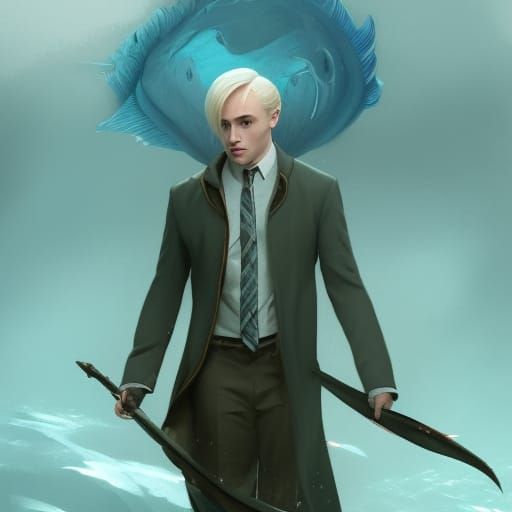 Draco Malfoy as Merman: Hyperdetailed Concept Art