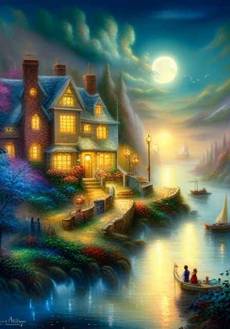 Ethereal Fantasy Landscape in Kinkade Style