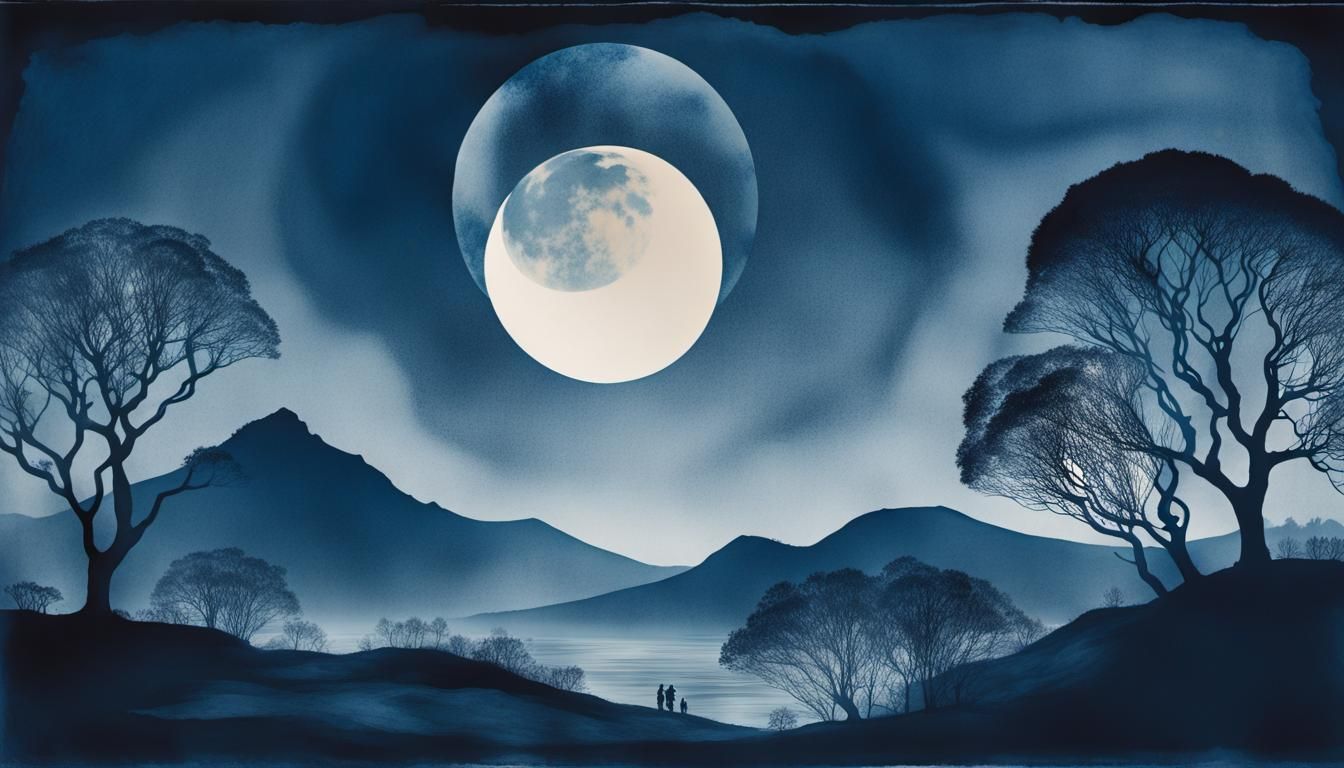 Ethereal Cyanotype Landscapes with Silhouettes