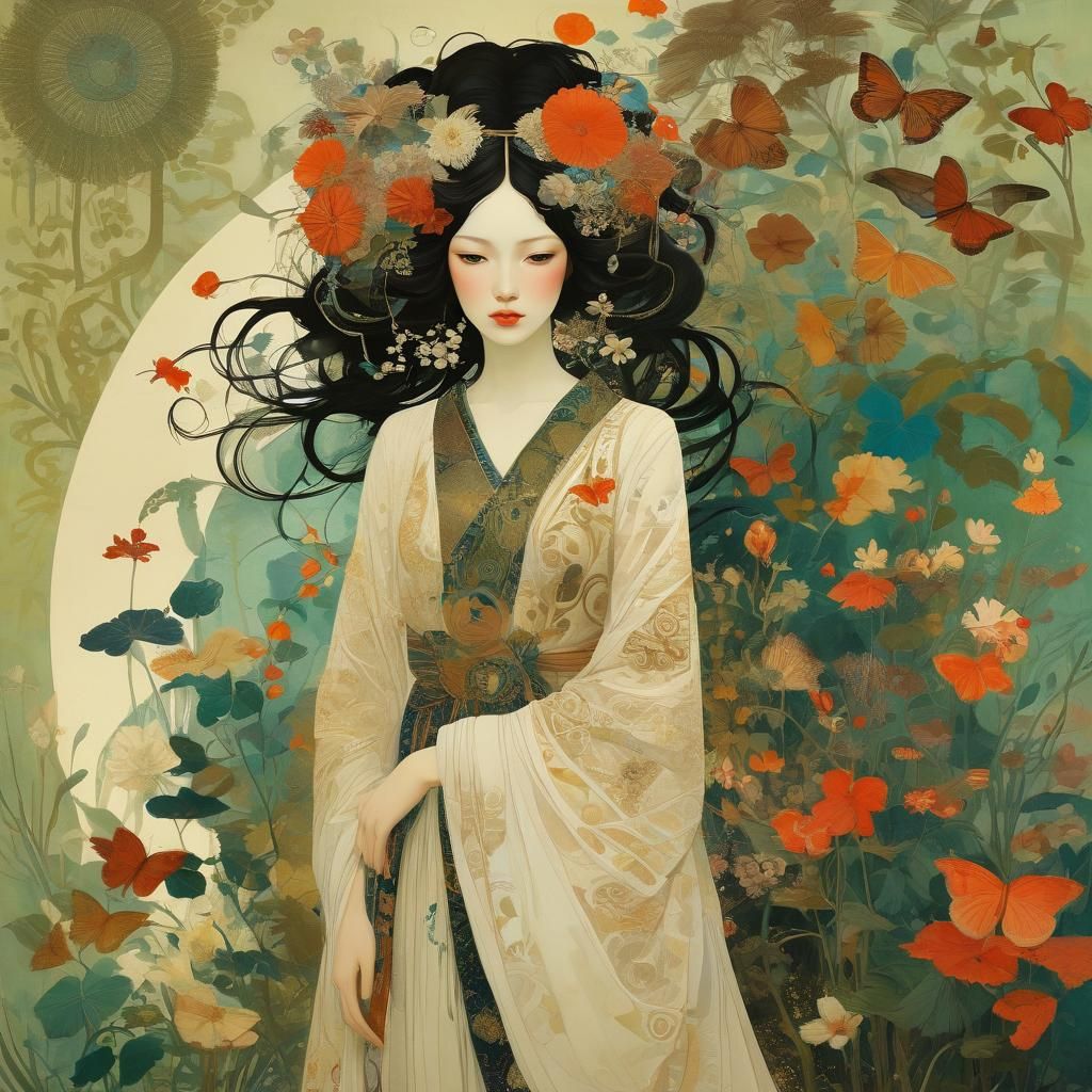 Goddess of Flora and Fauna in Art Nouveau Style