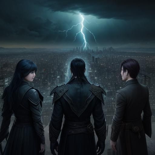 Tokyo Rooftop: Gojo, Yuji, and Nobara in Dark Fantasy