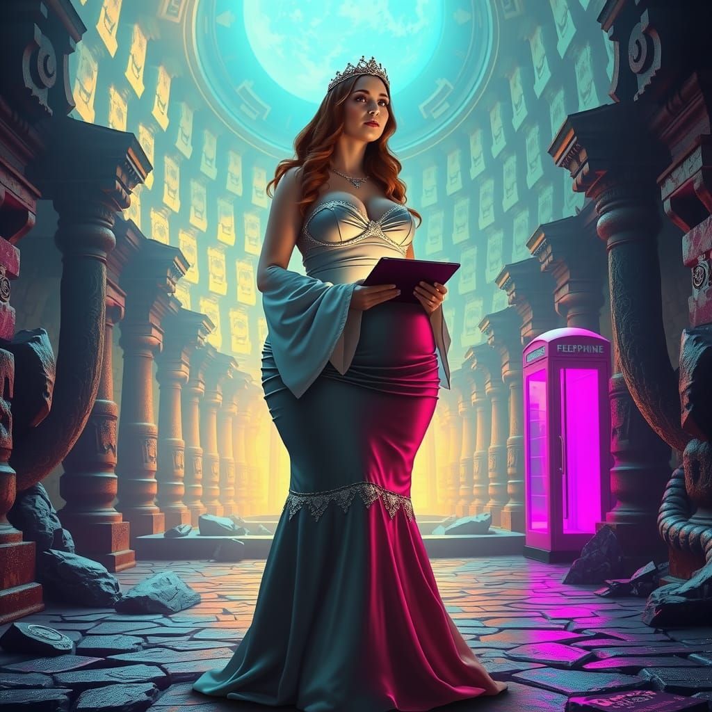 SSBBW Princess With Tablet in Futuristic Style