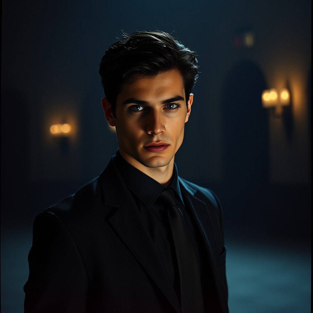 Italian Man in Black Suit, Cinematic Portrait