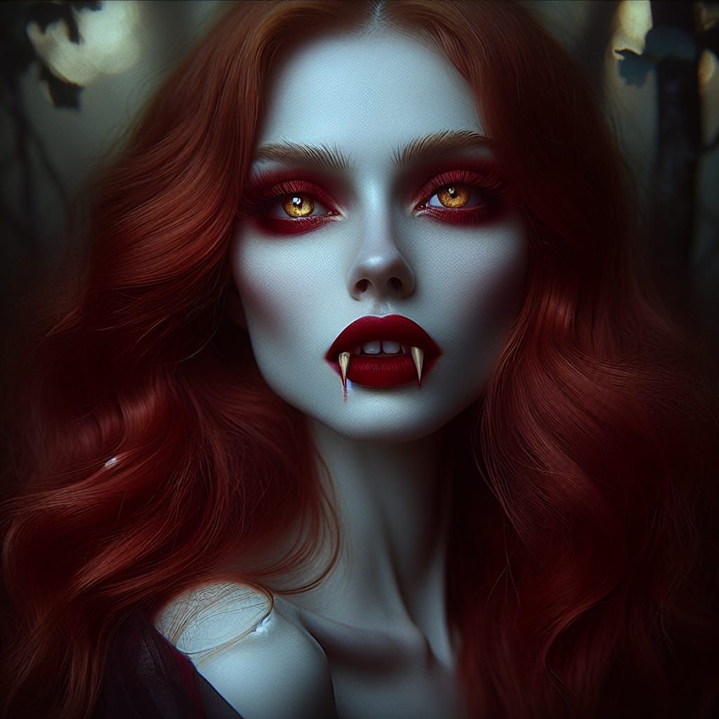 Vampire Portrait in Mystic Forest, Vintage Game Art
