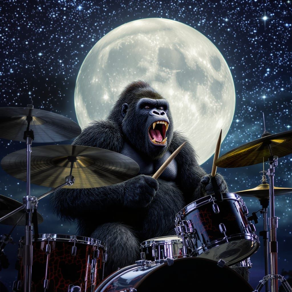 Gorilla Drumming to Heavy Metal Under Full Moon
