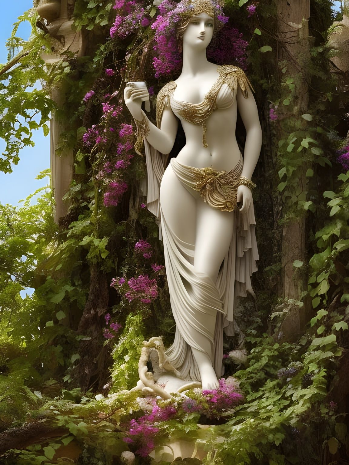 Ancient Grecian Love Goddess Statue in Art Nouveau Style