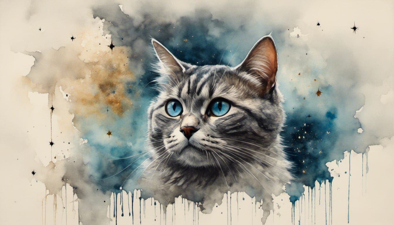 Grey Tabby Cat Gazing at Stars