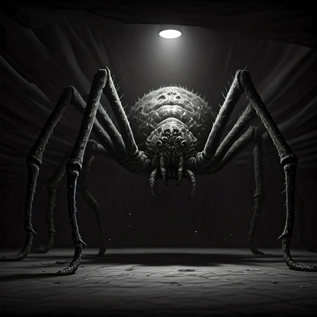B&W Hyperrealistic Giant Spider Humanoid Crawling Out from U...