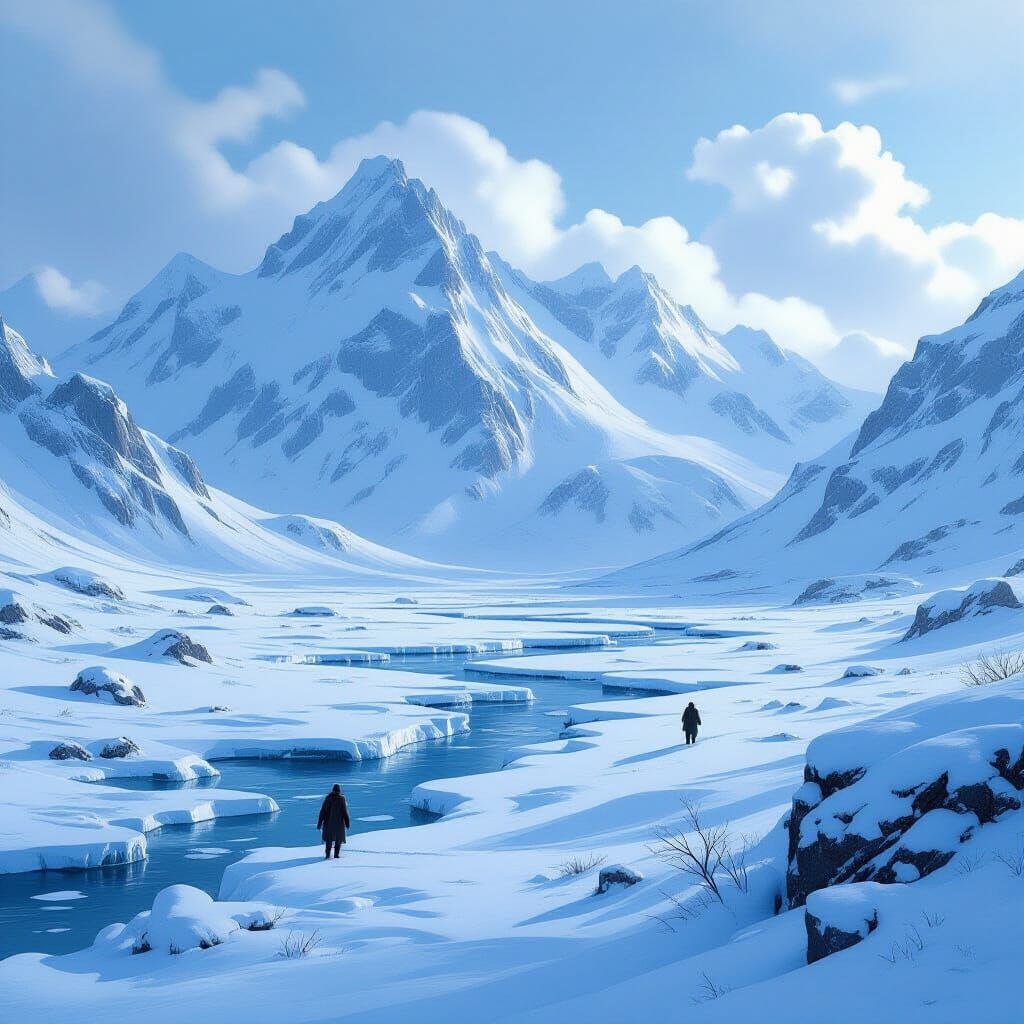 Icy Tundra of Snow-Capped Mountains