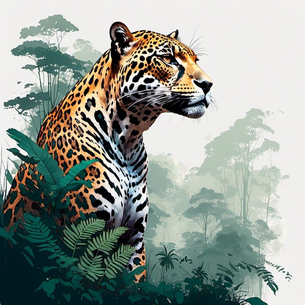 Jaguar Portrait in Jungle, Digital Art Profile Pic