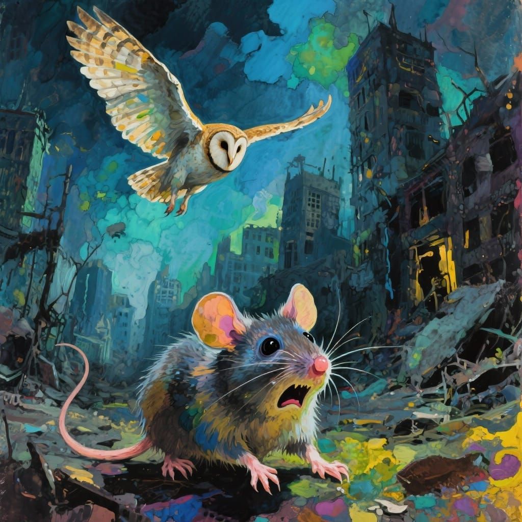 Terrified Mouse Evades Diving Barn Owl in Dark City