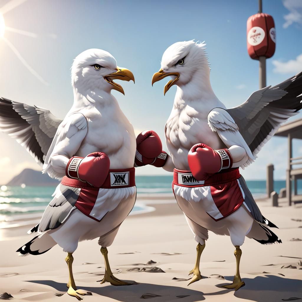 Seagull Boxing Match in Anime Style