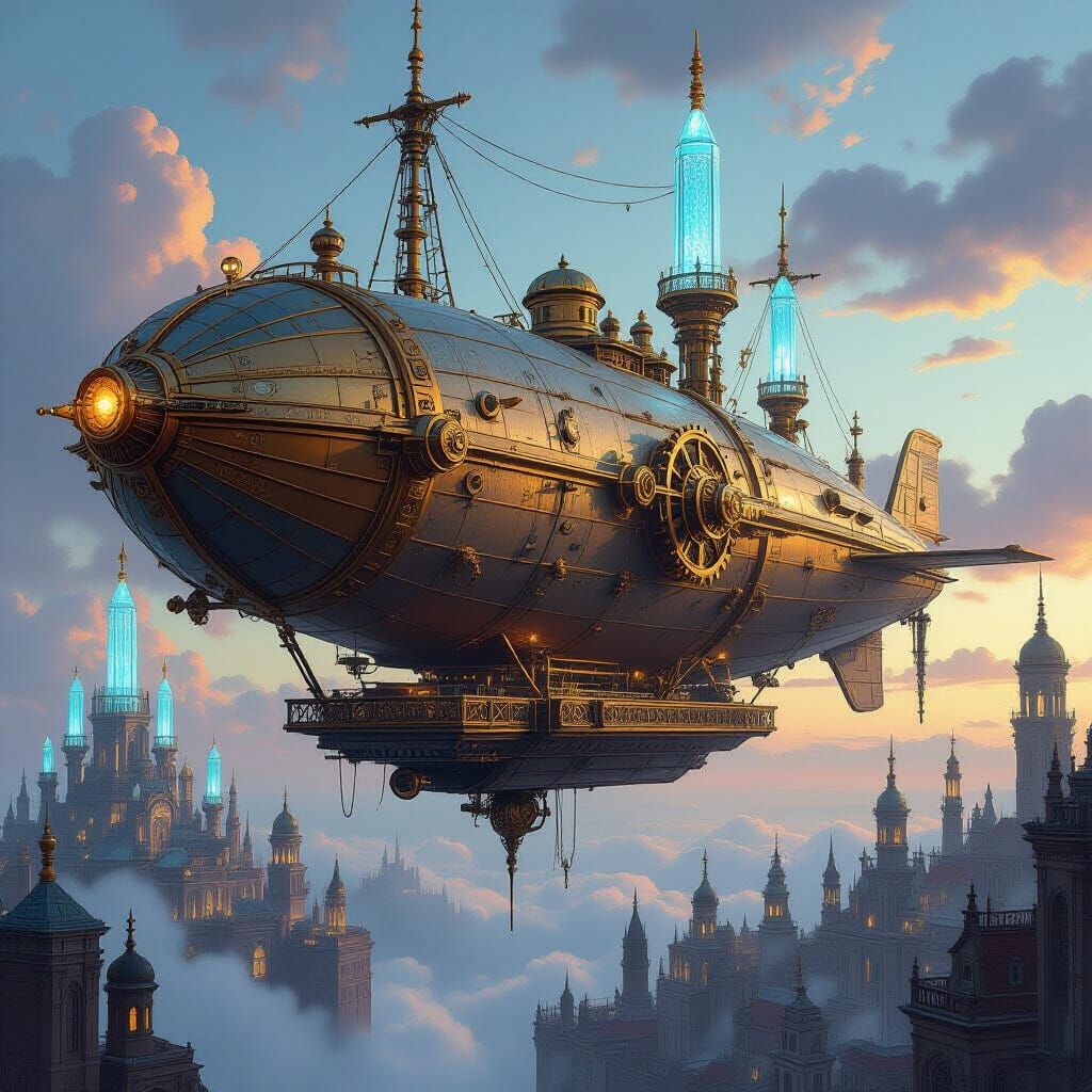 Steampunk Airship Docks at Ethereal Floating City