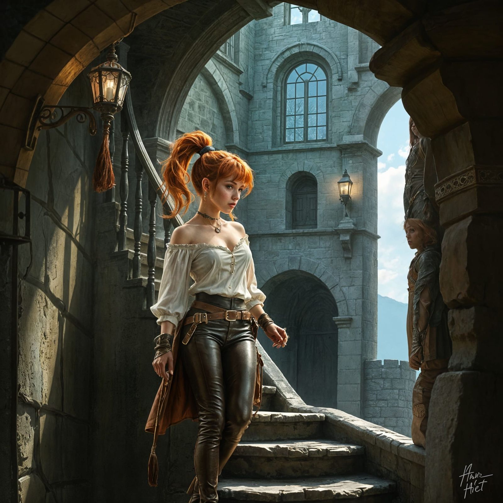 Surreal Fantasy Thief Ascends Tower in Whimsical, Masterpiec...