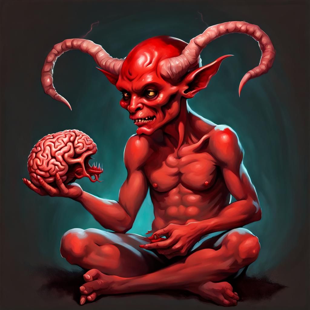 Imp Devil with Brain: Dark Fantasy Illustration