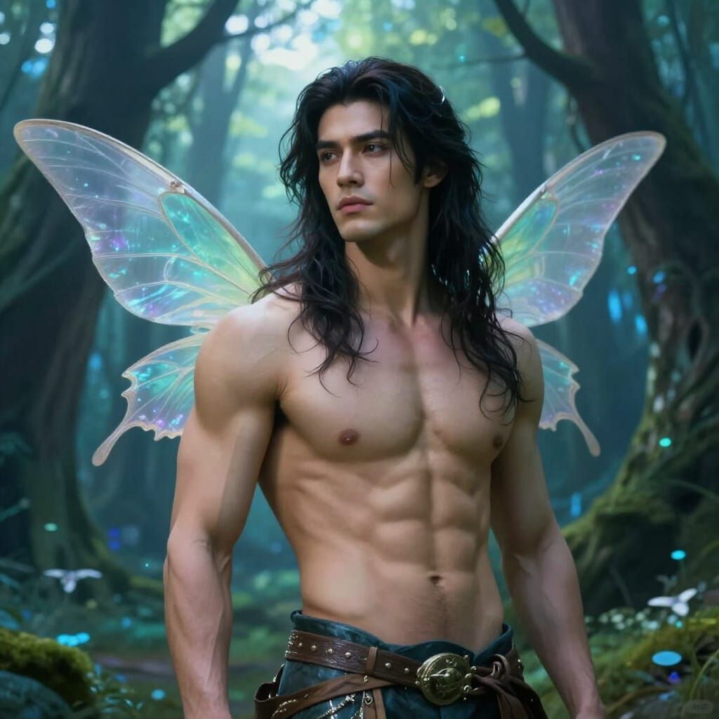Alpha Male with Fairy Wings in Mystical Forest