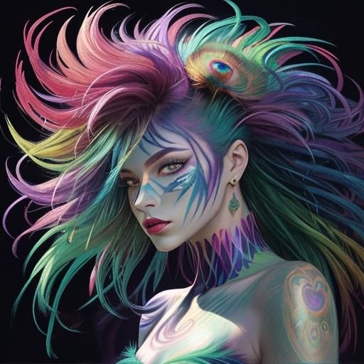 Rainbow Woman Portrait in Fauvist Style