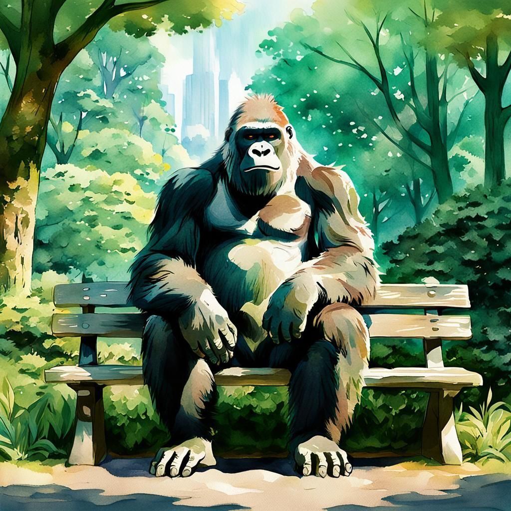 Friendly Gorilla in Central Park: Studio Ghibli Anime