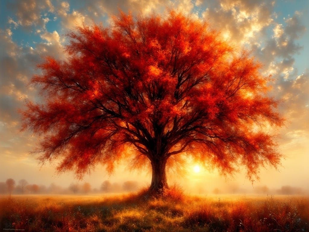 Majestic Autumn Maple Tree in Golden Hour Light