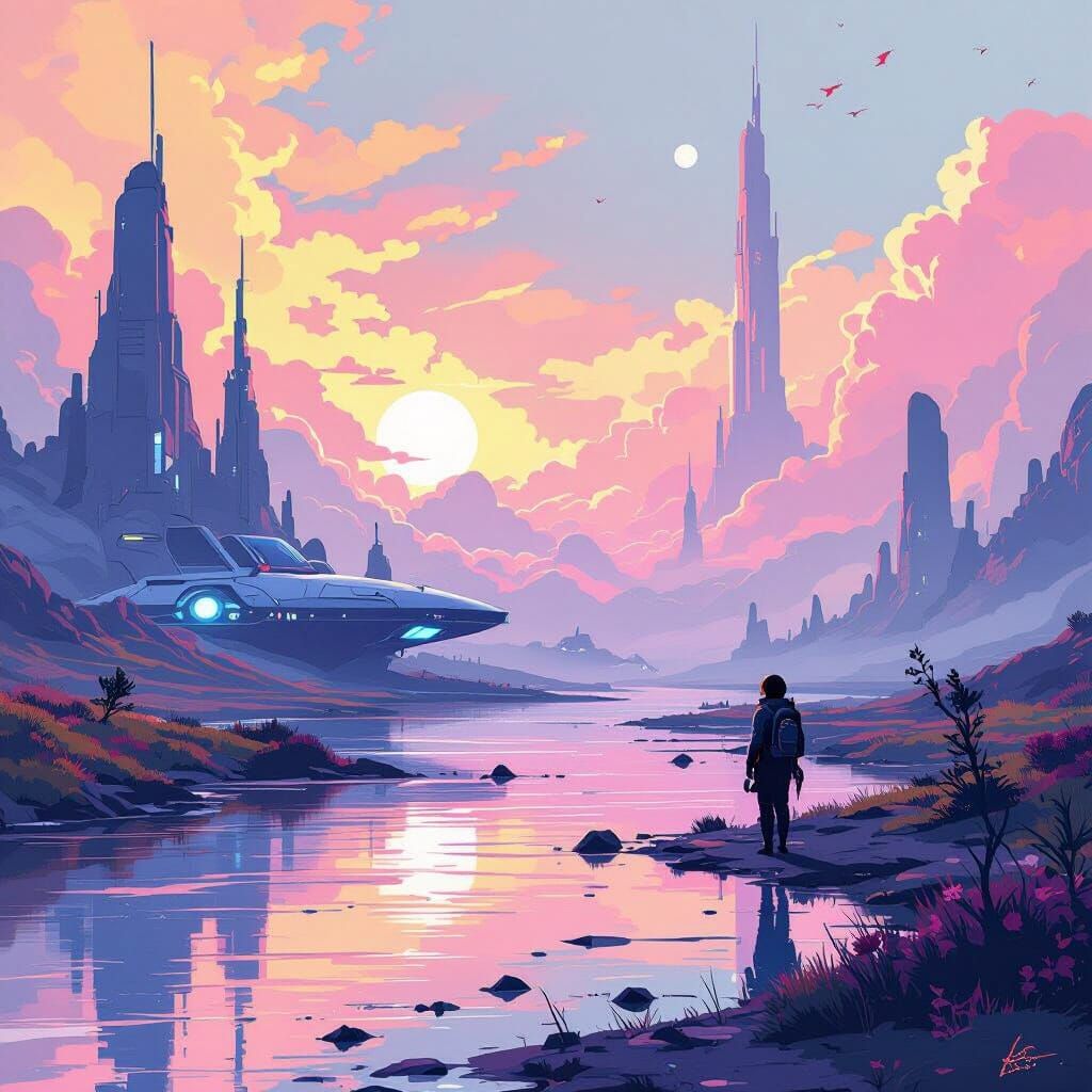Dreamlike Futuristic Scene in Vibrant Colors