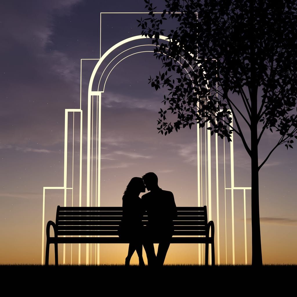 Art Deco Silhouette Couple in Double Exposure