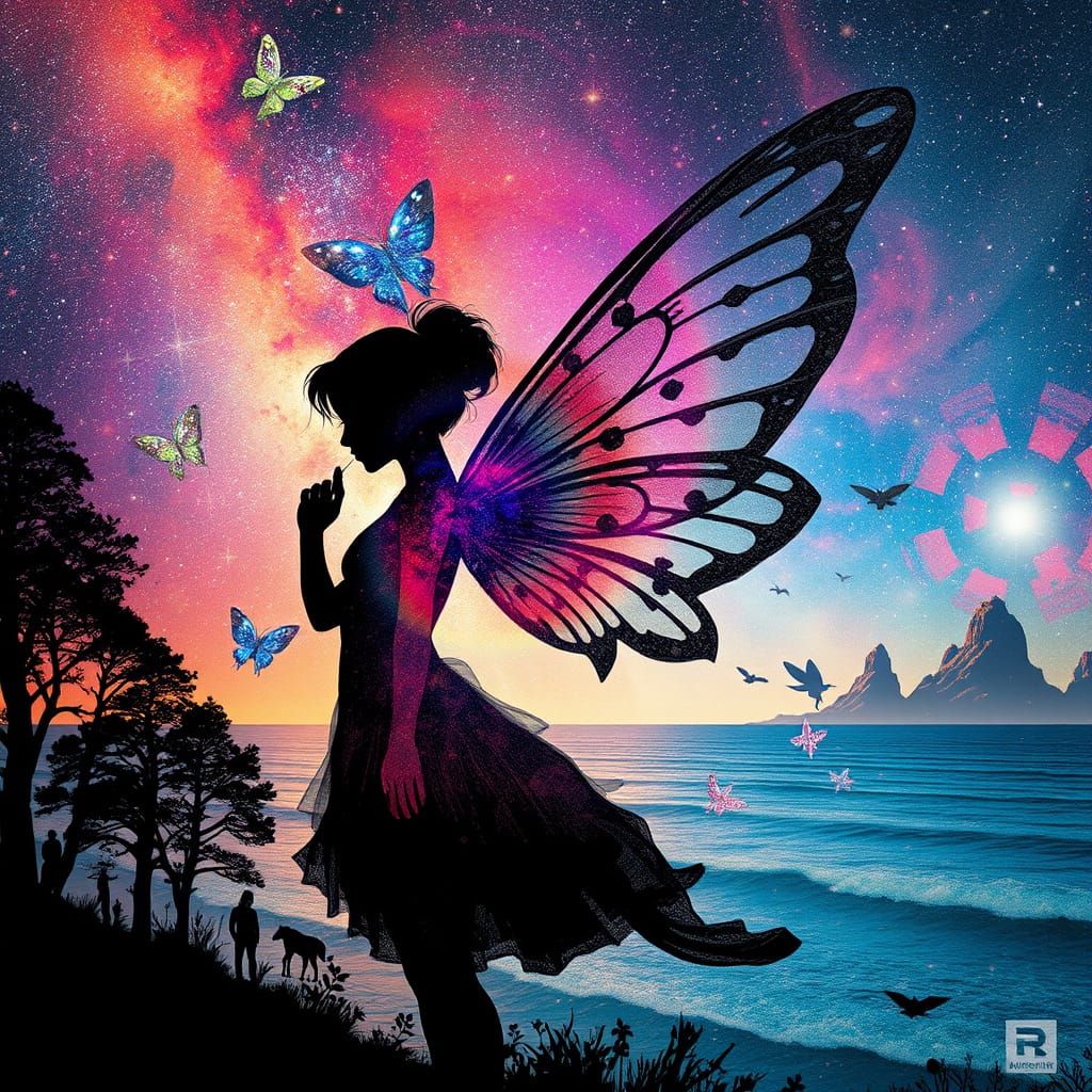 Fairy Silhouette Against a Maximalist Galaxy