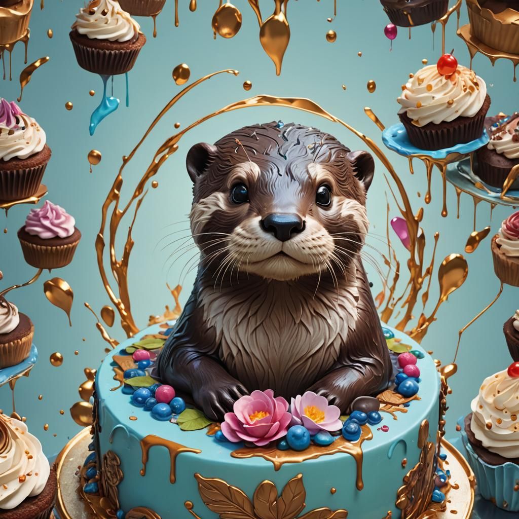 Otter Cake Portrait in Hyperdetailed Style