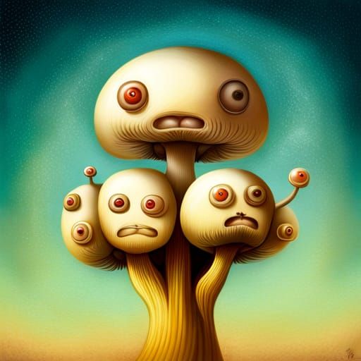 Surreal Mushroom Faces by Naoto Hattori Style