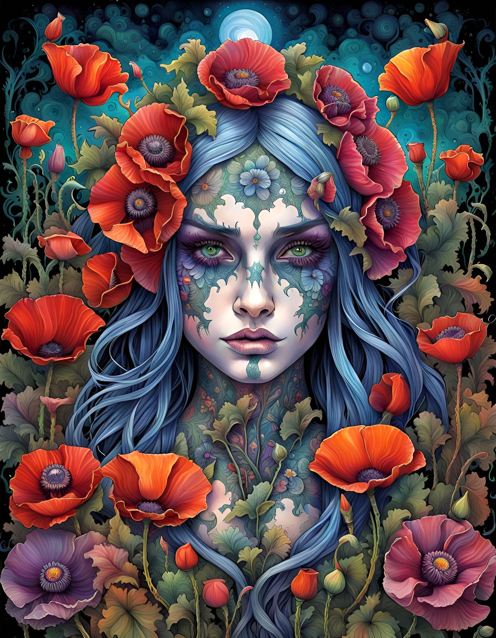 Psychedelic Poppy Flowers: Detailed Botanical Art