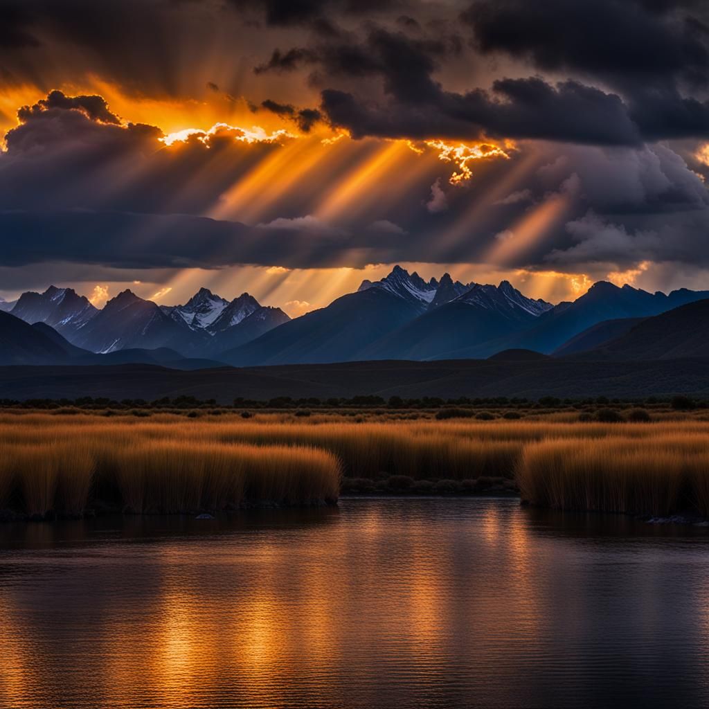 Mountain Sunset Panorama in Atmospheric Style