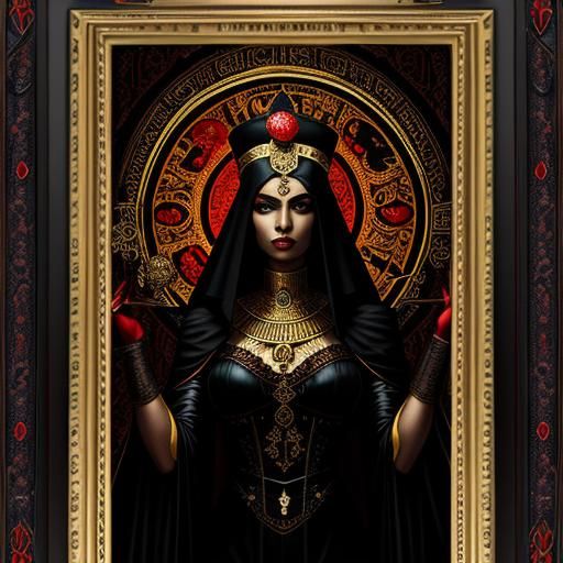 Dark Egyptian Goddess Nephthys in Art Nouveau Style