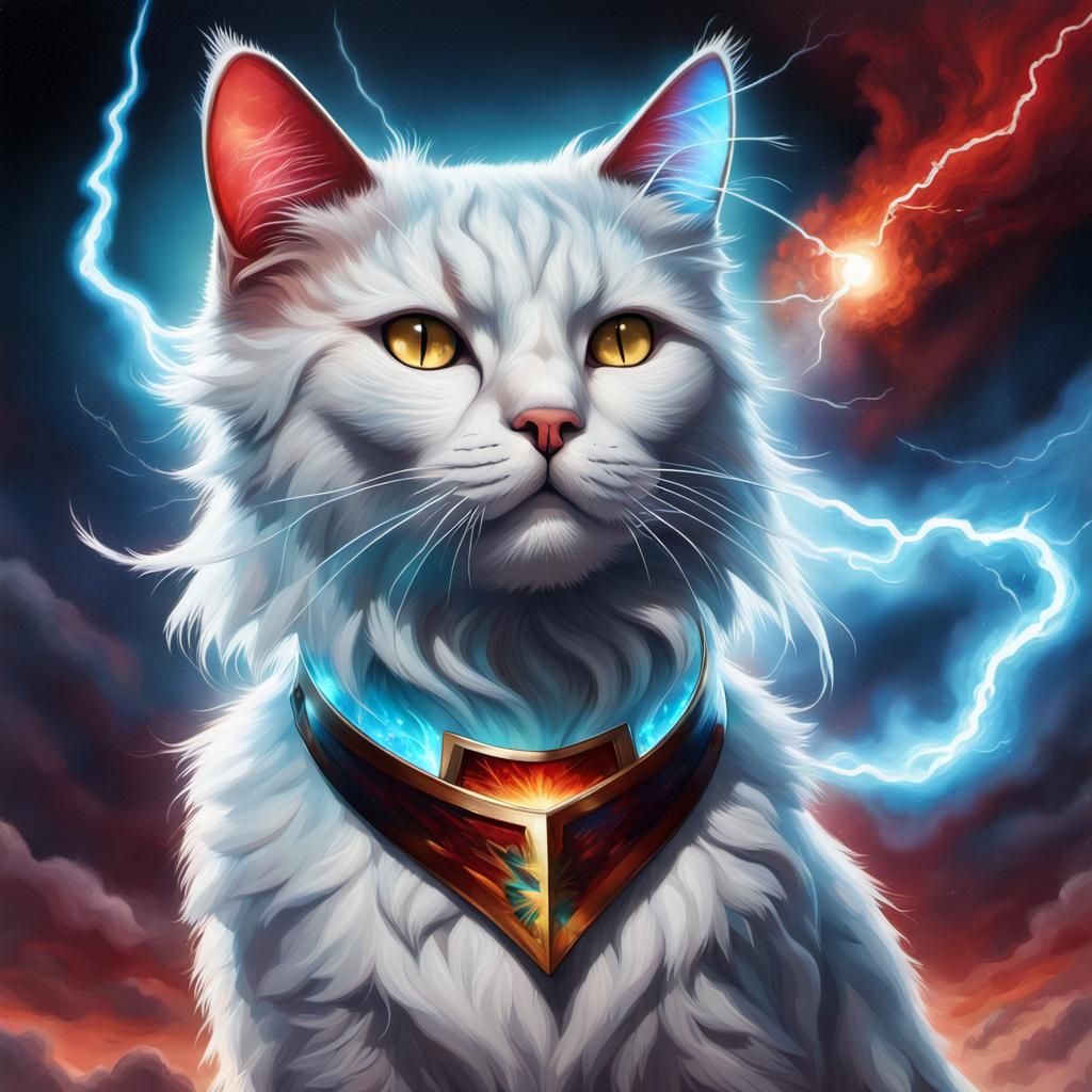 Celestial Cat Nuking Planet: Hyperrealistic Digital Art