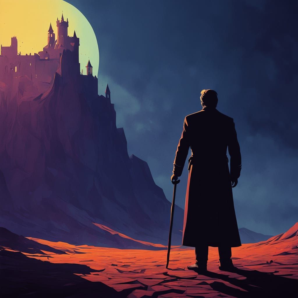 Surreal Landscape of Dante's Descent into Hell in Warm Golde...