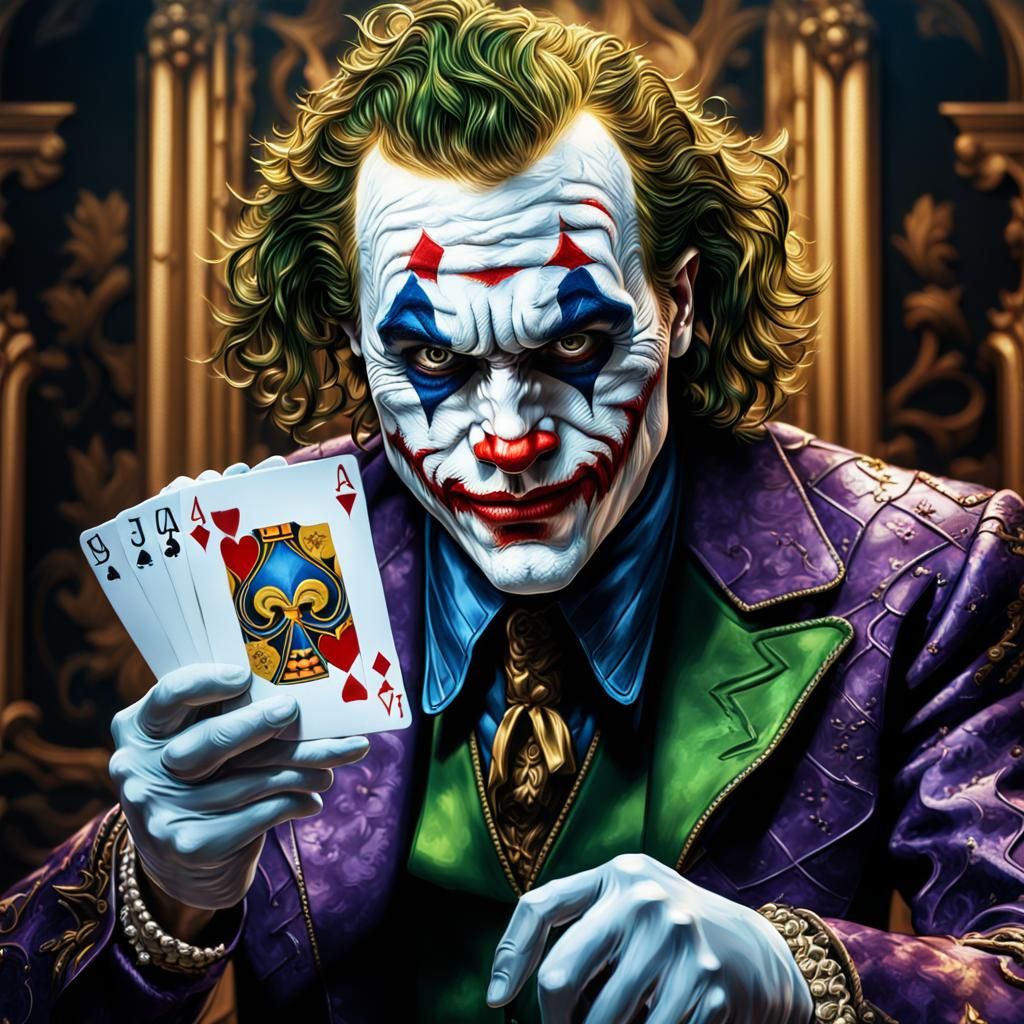 Joker Bursts Through Card in Baroque Style