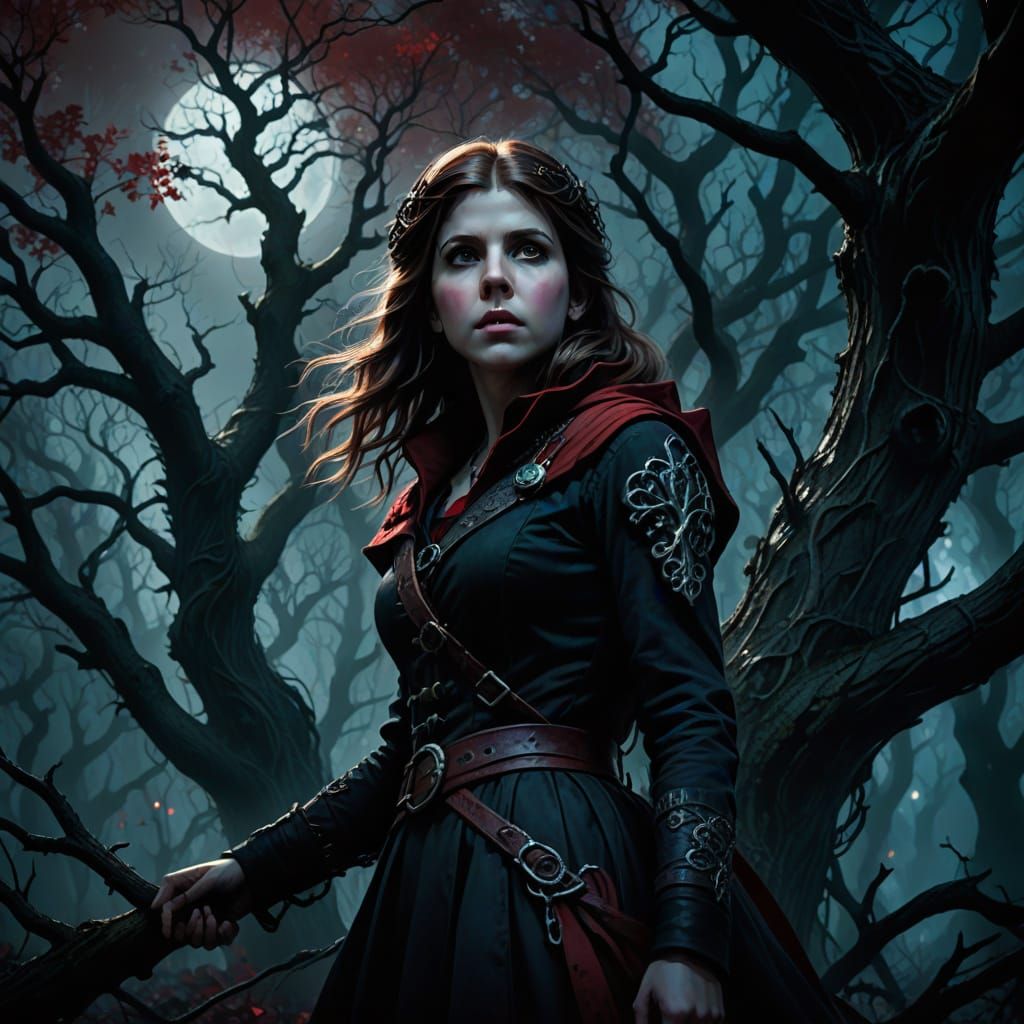 Gothic Explorer in Haunted Forest, Dark Fantasy Art