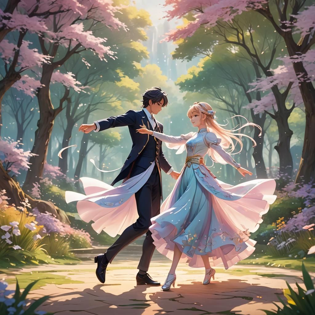 Romantic Anime Dance in Dream Landscape