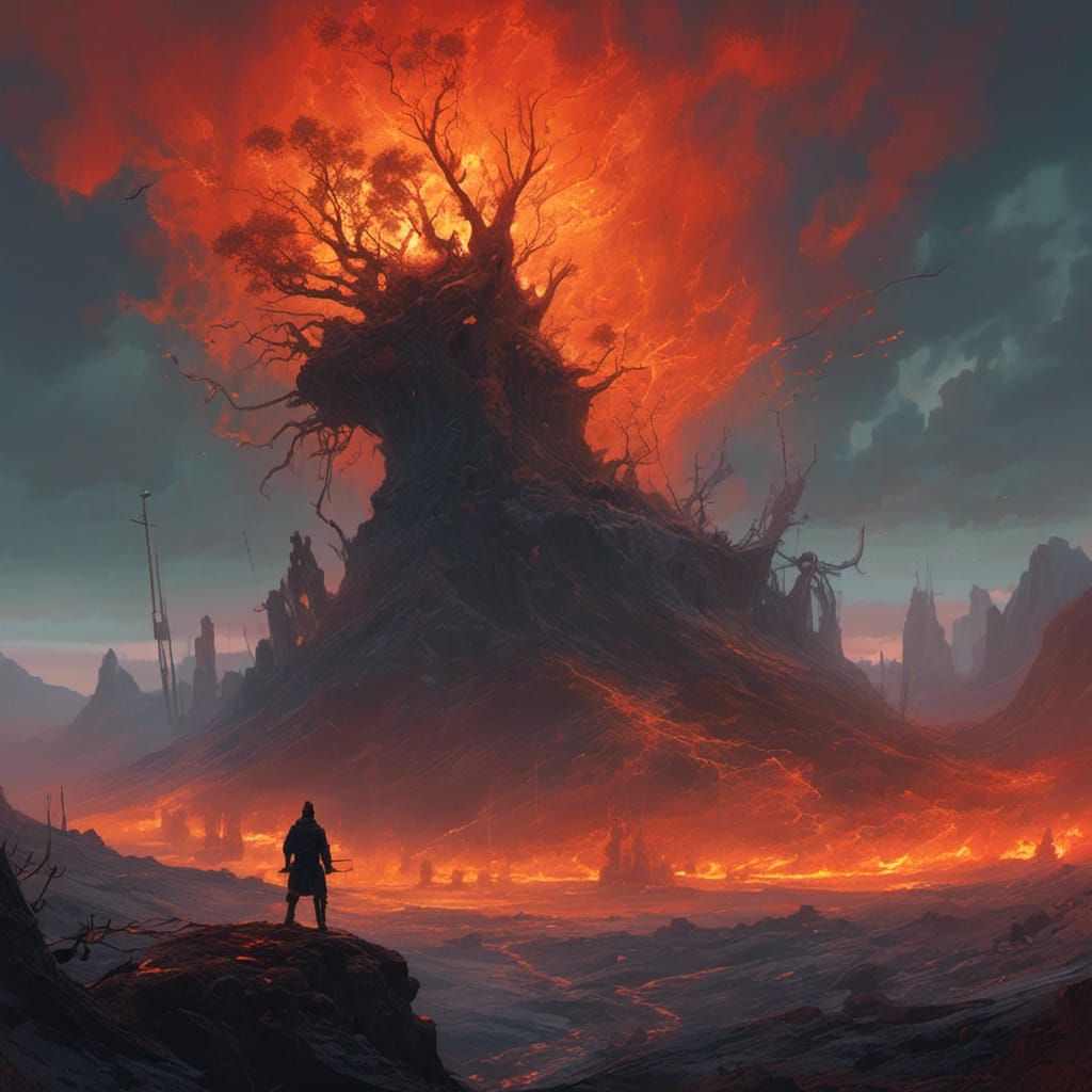 Divided Man in Dramatic Landscape