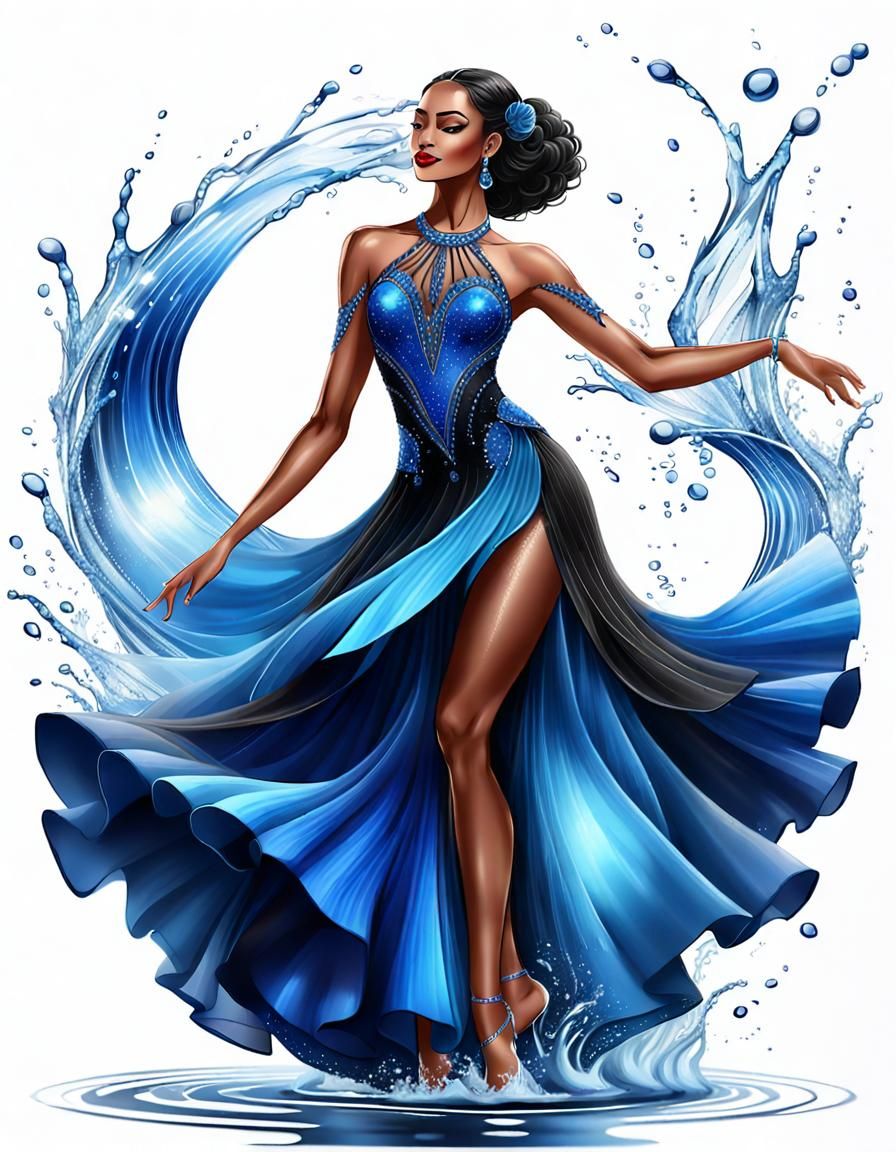 Elegant Salsa Dancers Charcoal Drawing