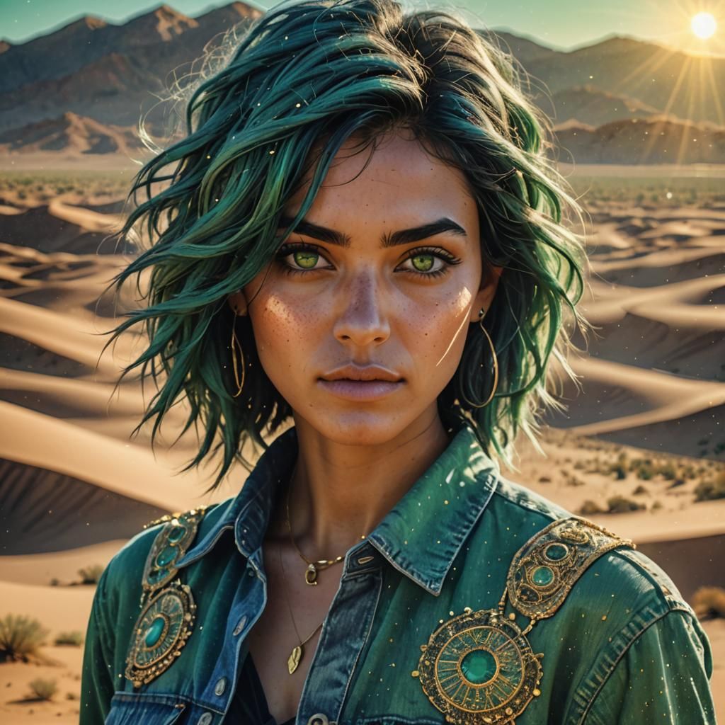 Young Afghan Goddess Enthralled by Desert Sunset