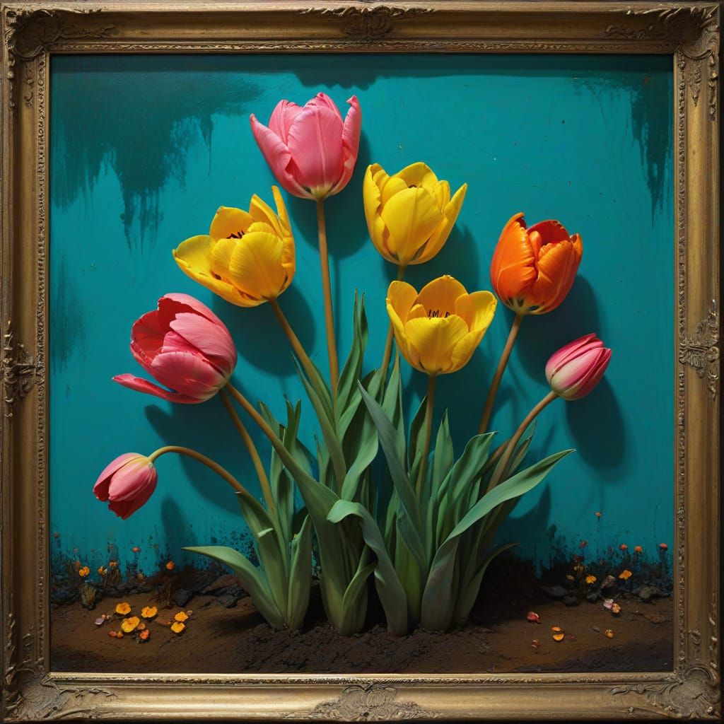 Surrealist Tulip Relief in Vibrant Neon Colors