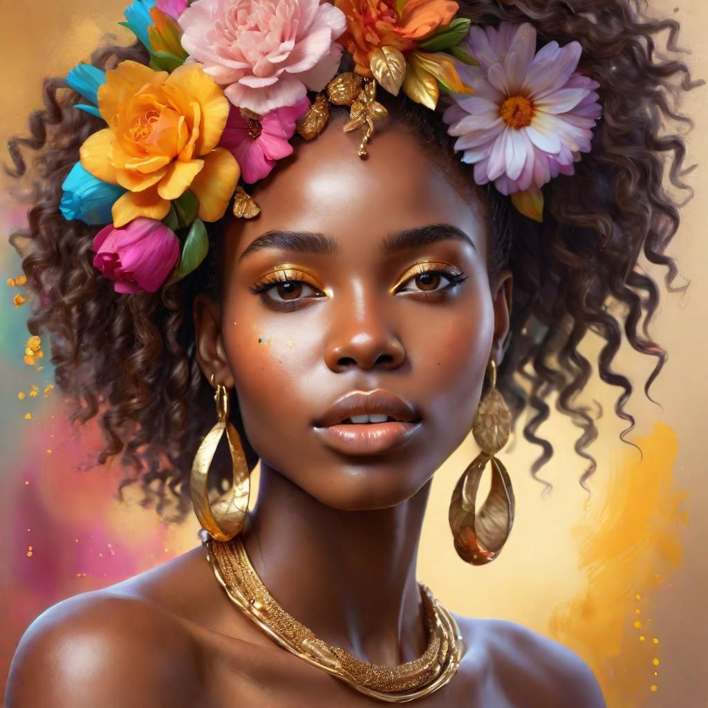 Beautiful African Woman Portrait with Gold Jewelry