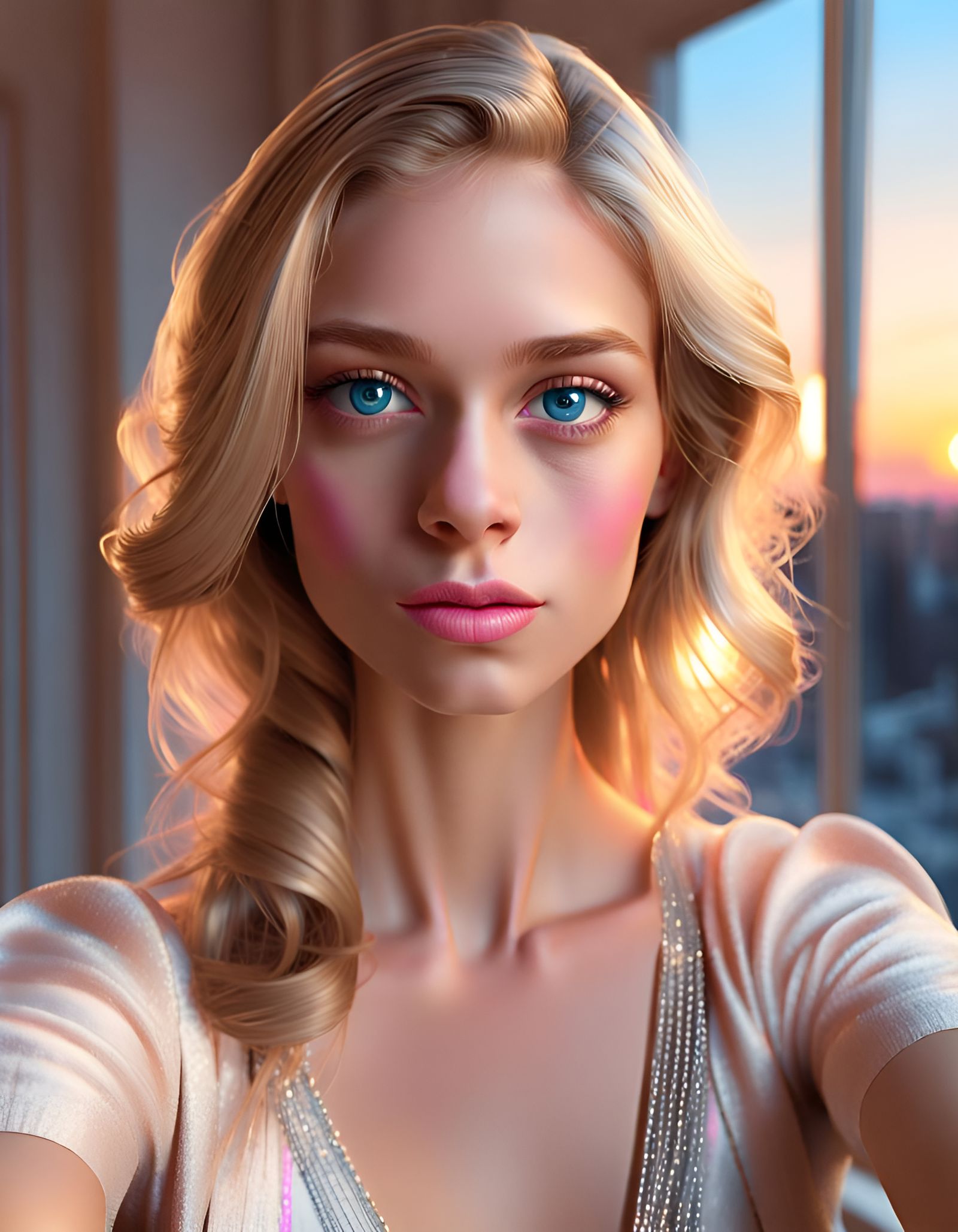 Blonde Girl's Selfie Portrait in Realtoon3D Style